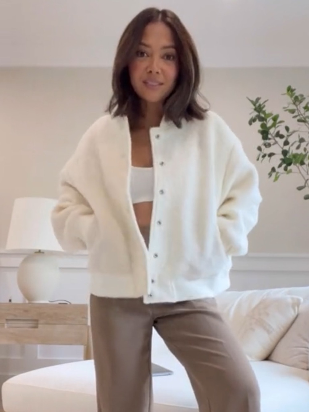 Marcela London Cream Bouclé Bomber Jacket